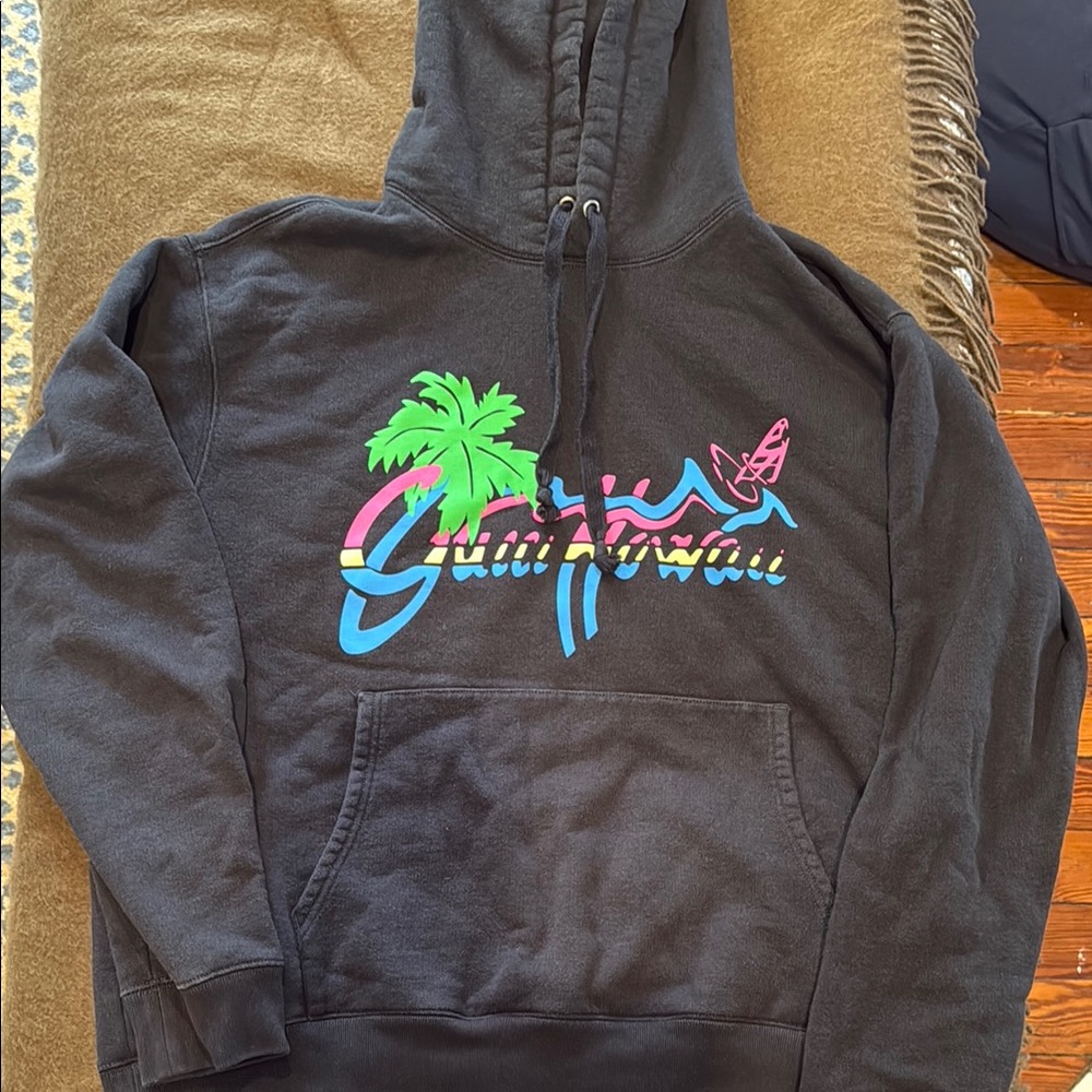 Black Gucci Hoodie with Colorful Hawaii Graphic